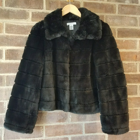 liz claiborne hooded heavyweight faux fur coat